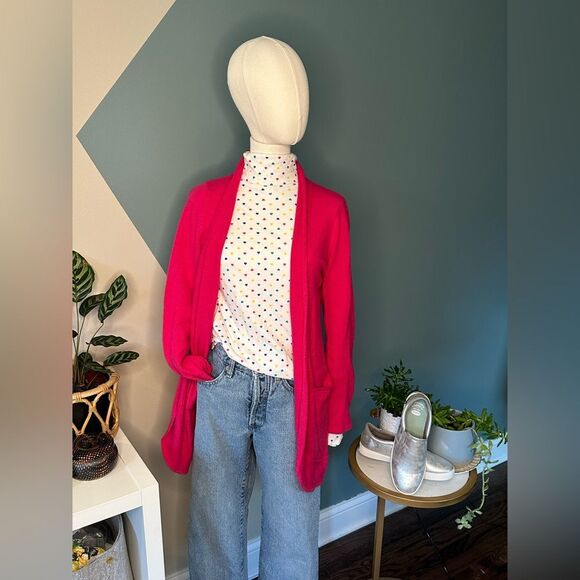 Kate & Mallory 100% Cashmere Open Front Long Cardigan Sweater Bright Pink Medium - Picture 2 of 10